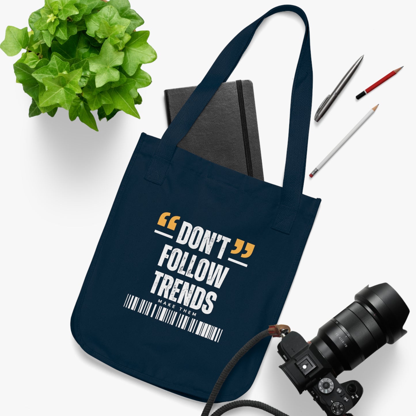 Don't Follow Trends Canvas Tote — Quote Shopper Bag