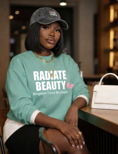 Radiate Beauty Sweatshirt — "Radiate Beauty" Graphic Crewneck with Pink Butterfly